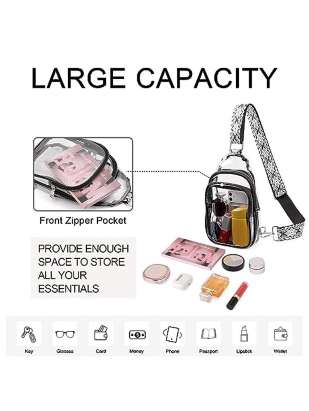 Clear Bag for Stadium Events, Clear Crossbody Bag, Small Transparent - Picture 4 of 7